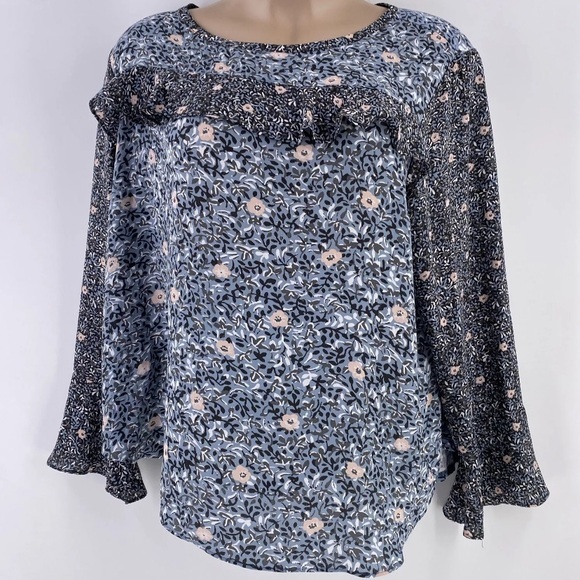 LOFT Tops - LOFT | Women’s blue grey pink floral tunic‎ | flowy | 100% Polyester | Medium |